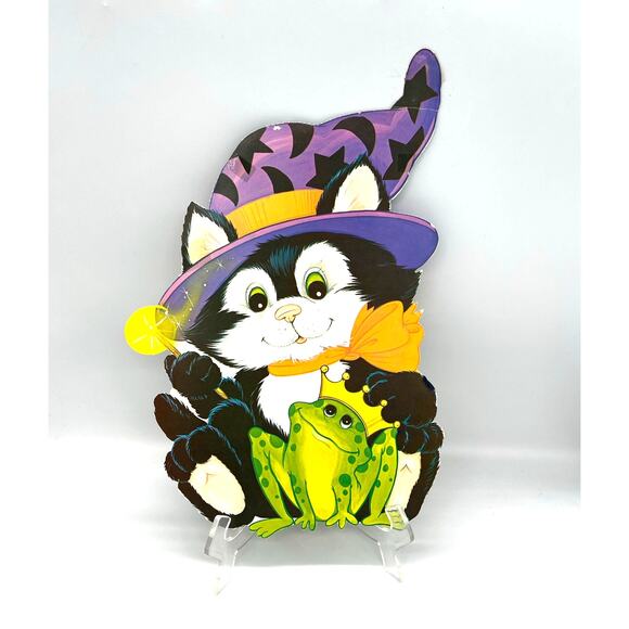 Vintage Peck USA Halloween Die Cut Cat & Frog Decoration Double Sided 14"x10" #1 - Picture 1 of 4